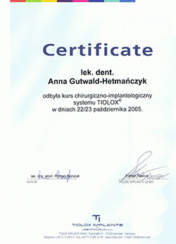 Certyfikat Anna Gutwald Hetmanczyk